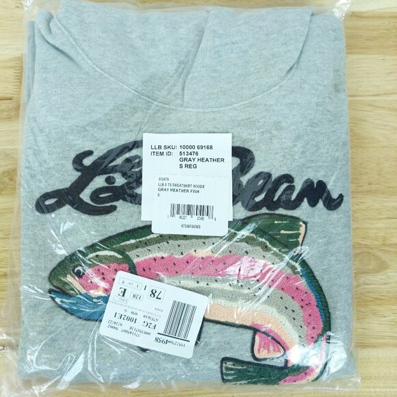 NWT Todd Snyder x LL Bean Embroidered Trout Fish Gray Hoodie Sweatshirt Slim Fit